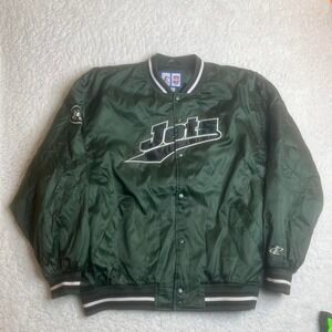 Vintage‎ New York jets mens green satin bomber jacket all embroidered nfl
